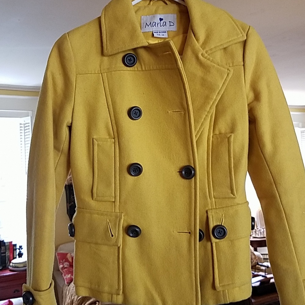 Maria D yellow jacket (pea coat) with brown button